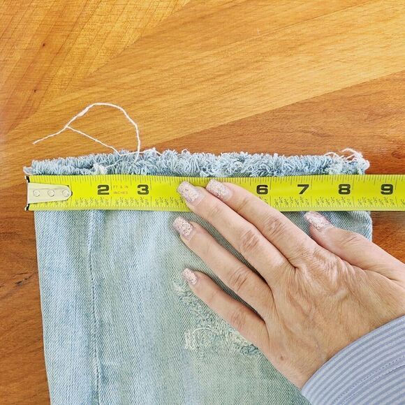 Express Bermuda‎ Jean Shorts 28 Slim Festive Western Boho Denim Fringe Destroyed - Picture 11 of 11